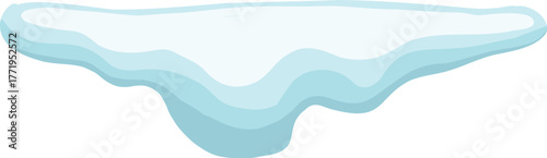 White snowy cape on white background, snowdrifts, Winter element, border frame snow decoration. cartoon flat decoration with snowflakes, icicles isolated illustration