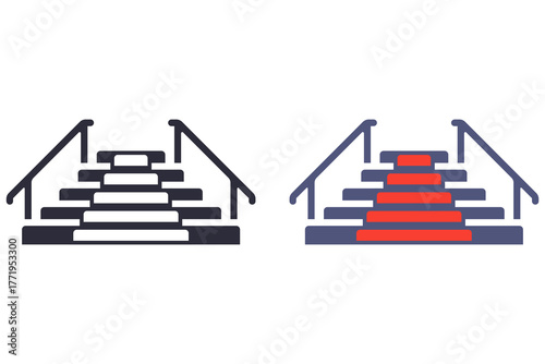 Staircase with steps and red carpet. Flat illustration.