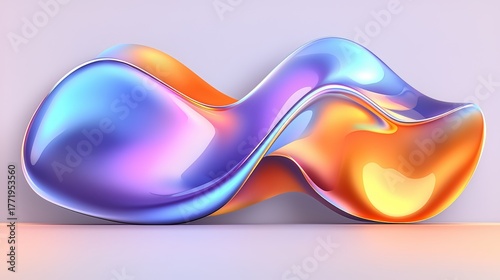Fototapeta Naklejka Na Ścianę i Meble -  Colorful, abstract sculpture with a purple and orange swirl. The sculpture is made of glass and has a shiny, reflective surface. The colors and shapes of the sculpture create a sense of movement