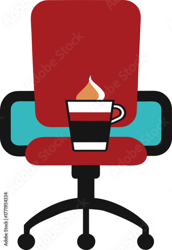 Creative Coffee Cup Sitting On Office Chair Concept Art Design Vector illustration