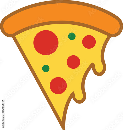 Tasty Delicious Pizza Sticker Design With Melting Cheese Artwork Vector illustration  