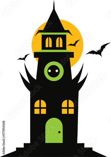 Haunted Clock Tower With Supernatural Hands In Spooky Atmosphere Vector illustration