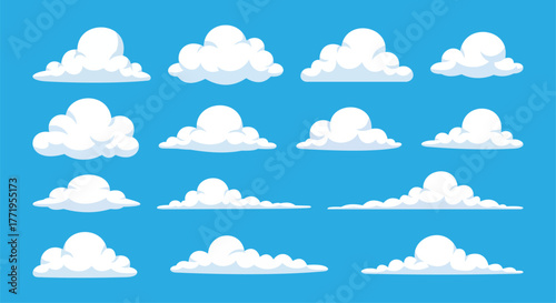 Versatile Set of Flat Design Cloud Icons for Sky and Weather Related Concepts