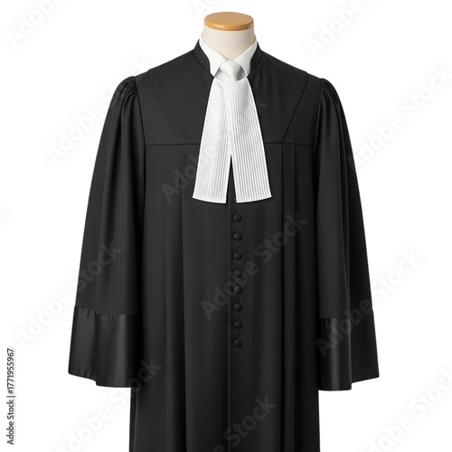 Judicial robe and jabot symbolize legal authority and justice process