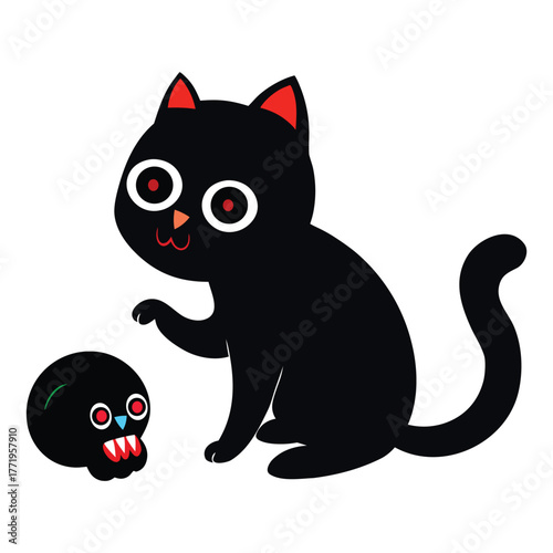 black cat with a skull vector illustration