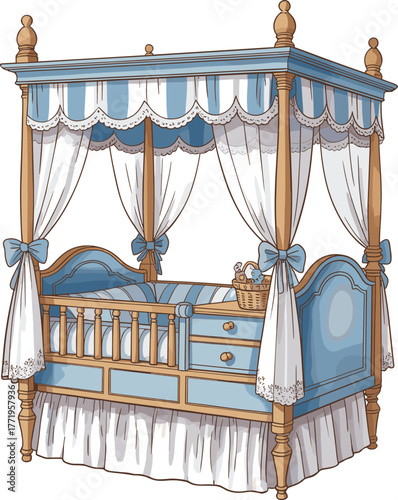 Stylish Navy Blue Crocheted Bikini with Ruffled Trim and Olive Green Contrast, Summer Swimsuit Fashion Vector Illustration, Beachwear Isolated on White Background.