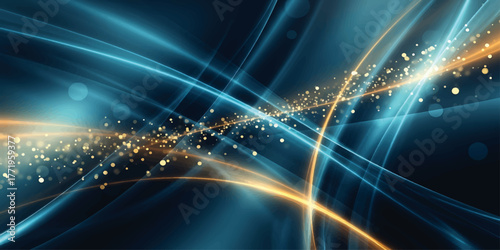 Abstract bright blue background vector illustration with glowing technology lines and light wave motion effect