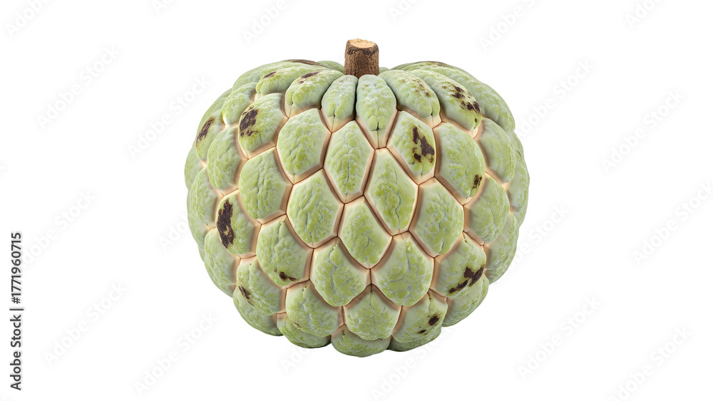 Fototapeta premium A single fresh ripe custard apple, also known as a sugar apple, isolated on a transparent background
