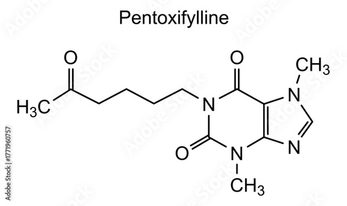 Pentoxifylline, chemical structure of pentoxifylline, drug substance