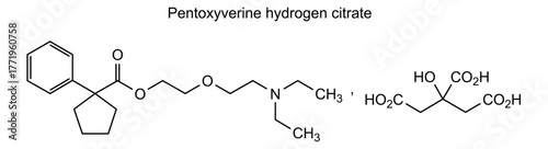 Pentoxyverine hydrogen citrate, chemical structure of pentoxyverine hydrogen citrate, drug substance
