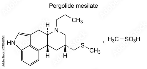 Pergolide mesilate, chemical structure of pergolide mesilate, drug substance