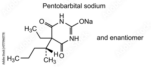 Pentobarbital sodium, chemical structure of pentobarbital sodium, drug substance