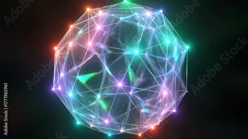 Abstract visualization glowing colorful plexus network structure spinning slow digital data connection future technology concept