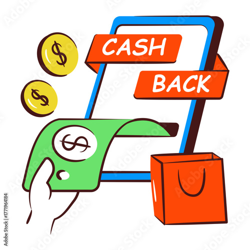 Banknote with reverse arrow denoting concept of cashback