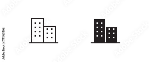 Flat Buildings, skyscrapers, business center, offices and houses vector illustration. Modern city, Urban landscape concept. Vector city buildings silhouette icons