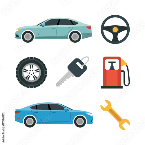 Collection of car parts and accessories for automotive services