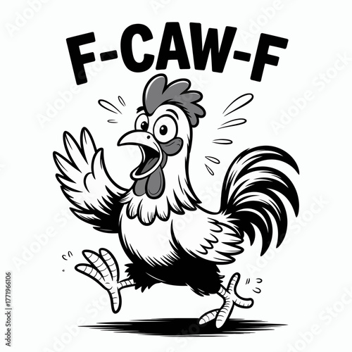 Funny cartoon rooster making a loud caw sound