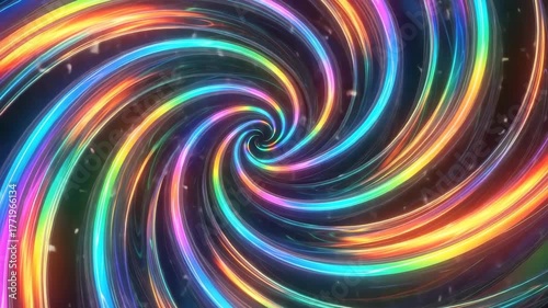 Vibrant neon light tunnel looping motion graphic abstract background psychedelic swirling colorful light trails vortex dynamic footage clip