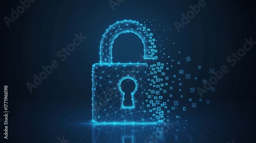 Digital unlocked padlock with connecting dots a futuristic security concept data privacy and cyber protection