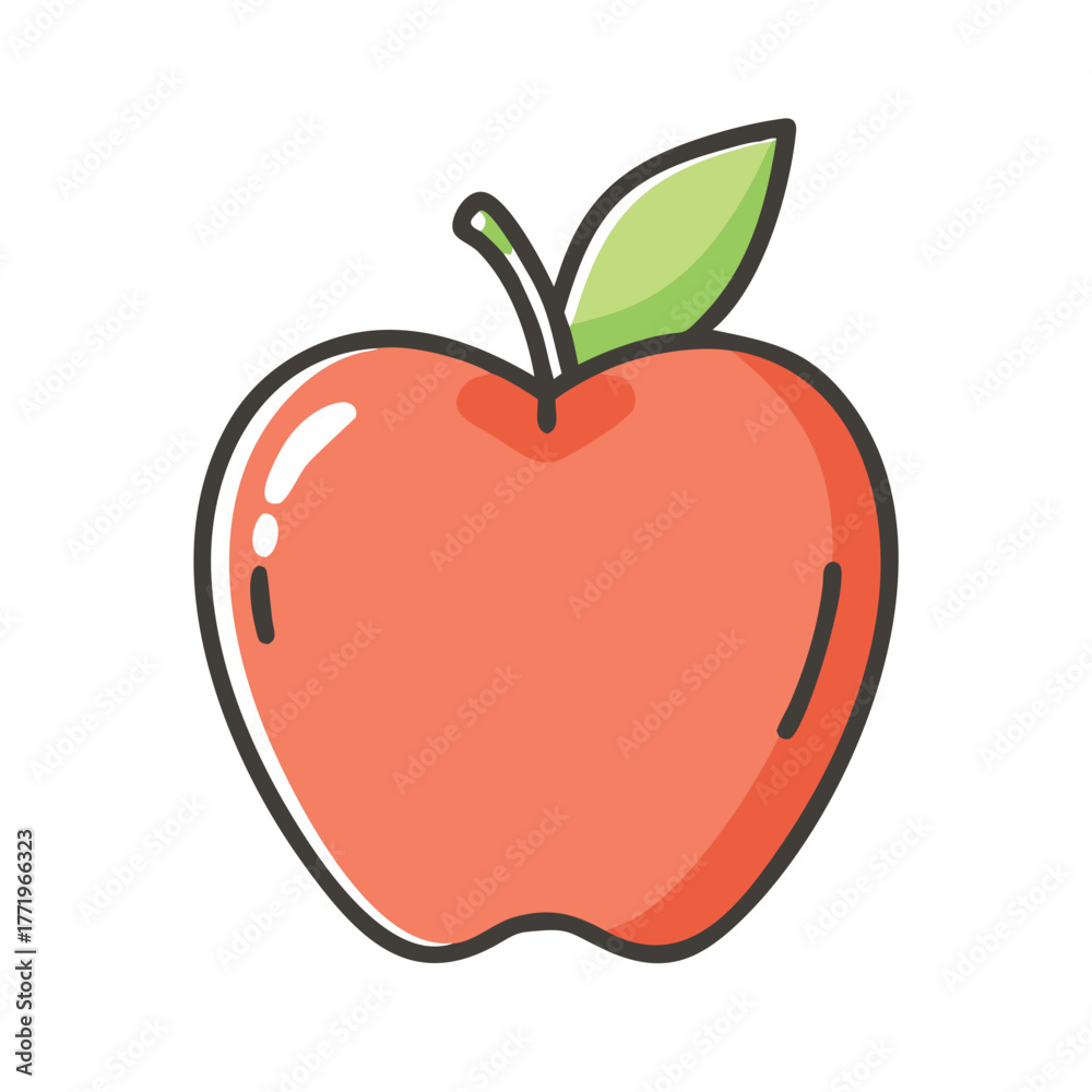 Fototapeta premium Vector illustration of a red apple fruit with leaf