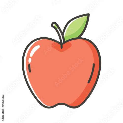 Vector illustration of a red apple fruit with leaf