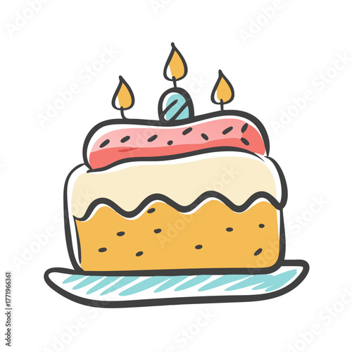 Festive two-tiered birthday cake with candles vector illustration
