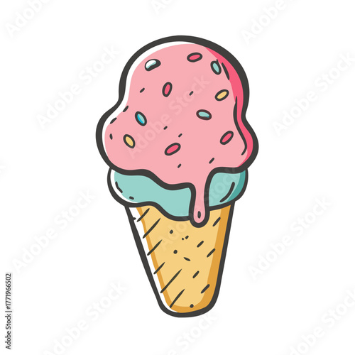 Delicious pink ice cream cone vector illustration sweet treat icon