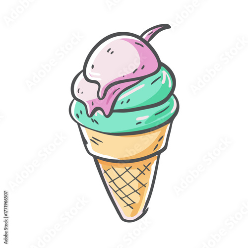 Delicious two scoop ice cream cone vector illustration scalable eps icon