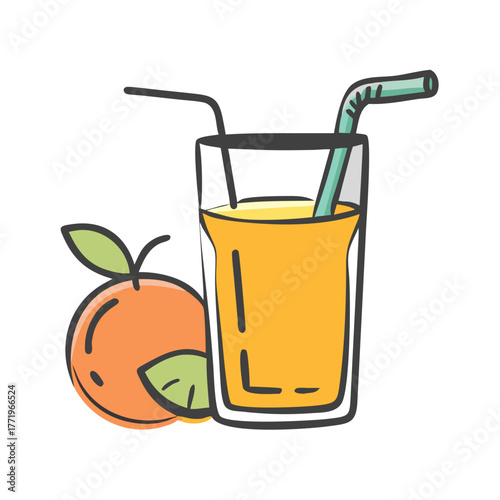 Fresh orange juice glass and fruit vector illustration icon
