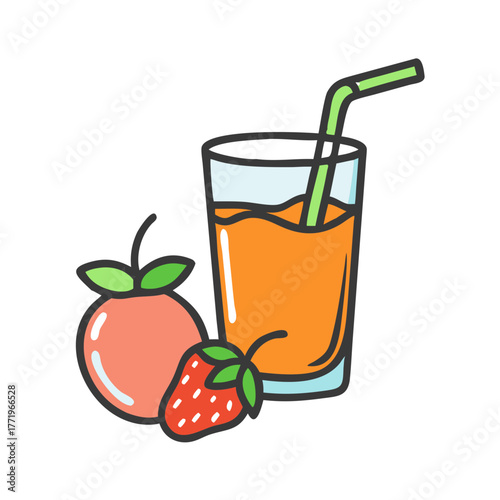 Refreshing fruit juice drink with strawberry and peach vector illustration