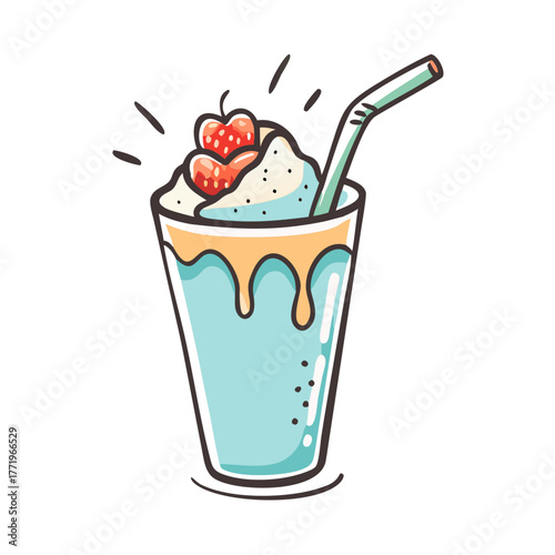 Delicious strawberry milkshake vector illustration sweet drink icon