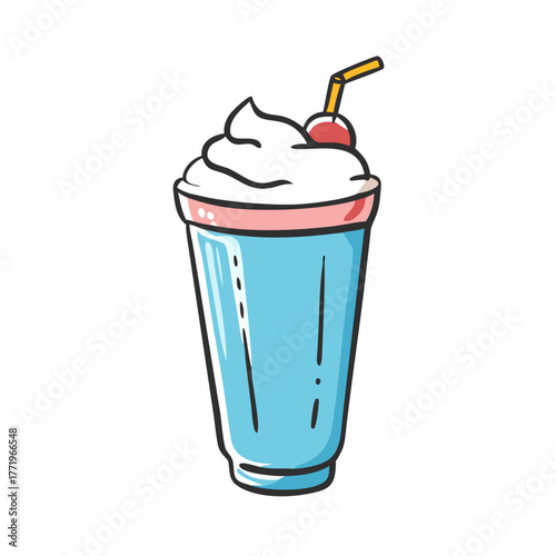Vector illustration of a delicious blue milkshake with cherry
