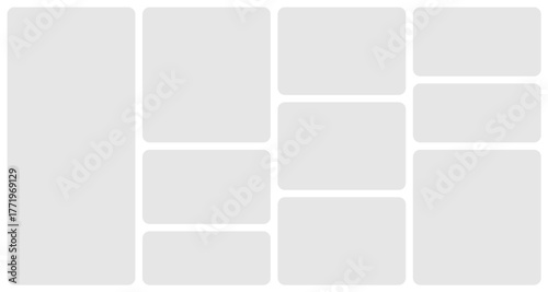 Bento grid template layout shape. Bento box modular collage frame design geometry background.