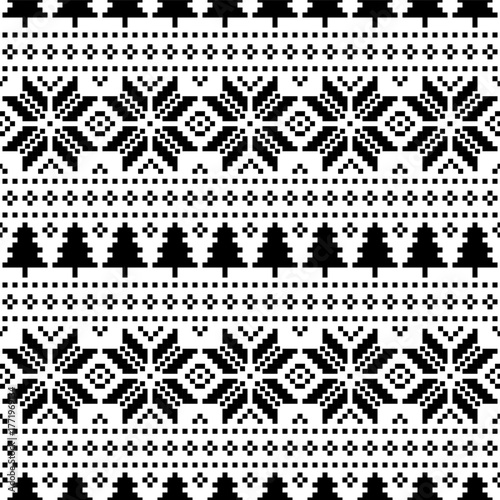 Christmas Seamless ethnic pattern made from square shape for xmas celebrate. Christmas texture for decoration in black white or monochrome color