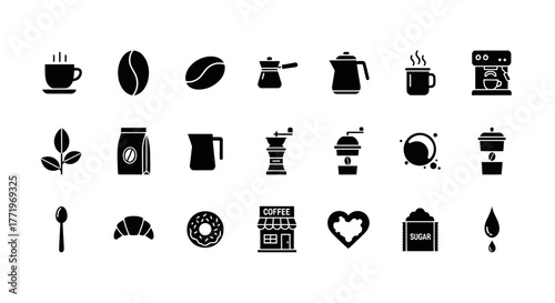 Ingeniously crafted coffee icon collection featuring essential cafe elements. Minimalist vector glyphs for beverage-themed projects
