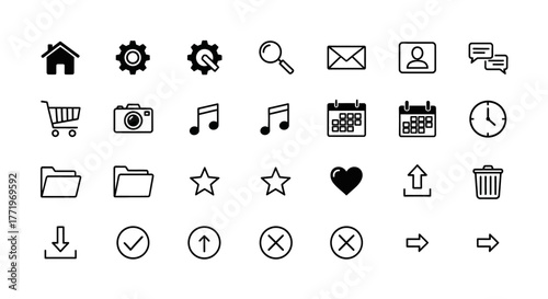 A universal set of minimalist outline icons for web design, applications, and user interface development. Versatile collection of vector pictograms