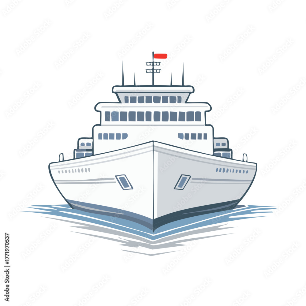 Obraz premium Majestic cruise ship or ocean liner sailing on the water, a stylized front view illustration