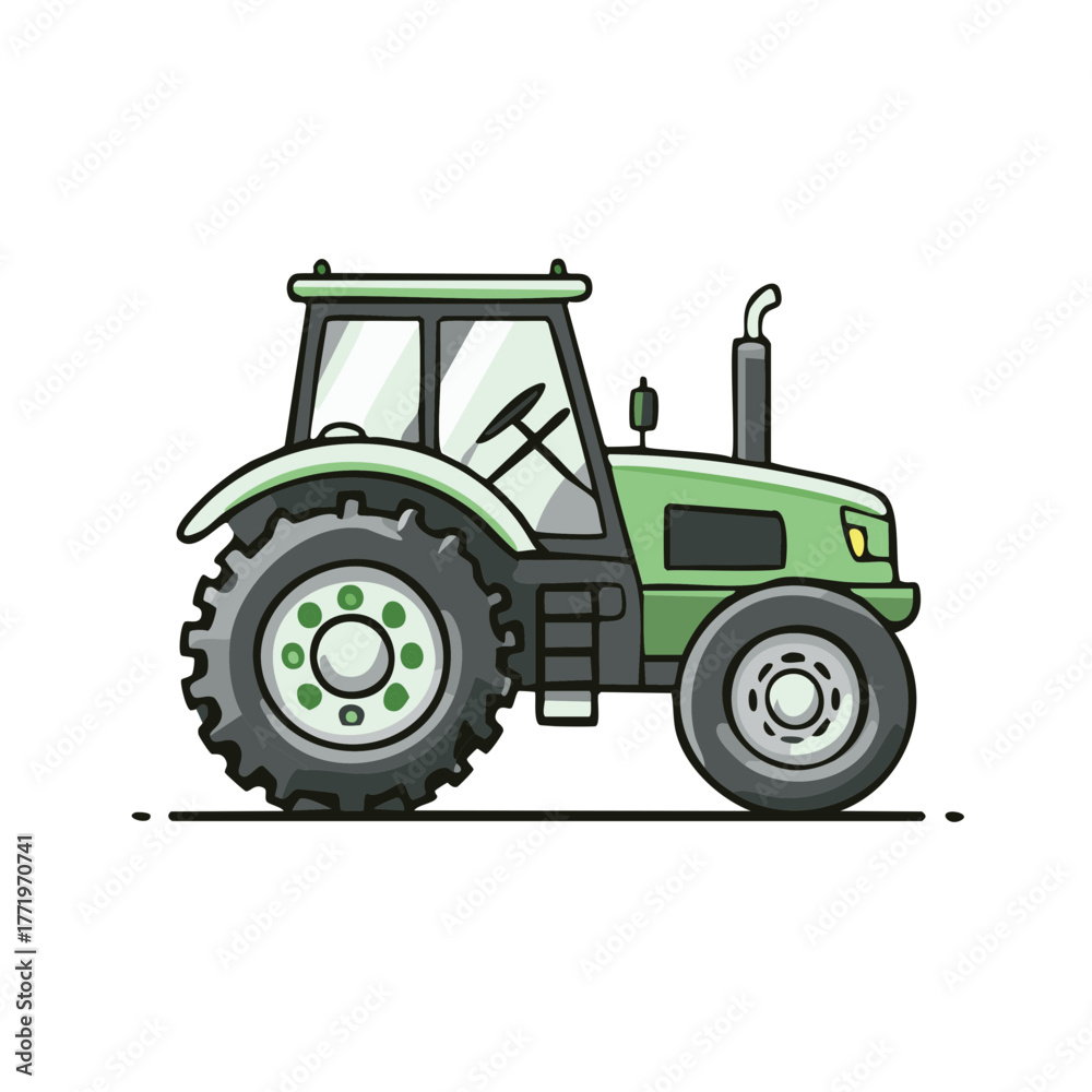 Obraz premium Green Agricultural Tractor with Large Wheels and Cab Illustration