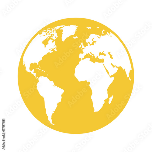 Stylized yellow and white world map globe illustration depicting Earth's continents for global concepts