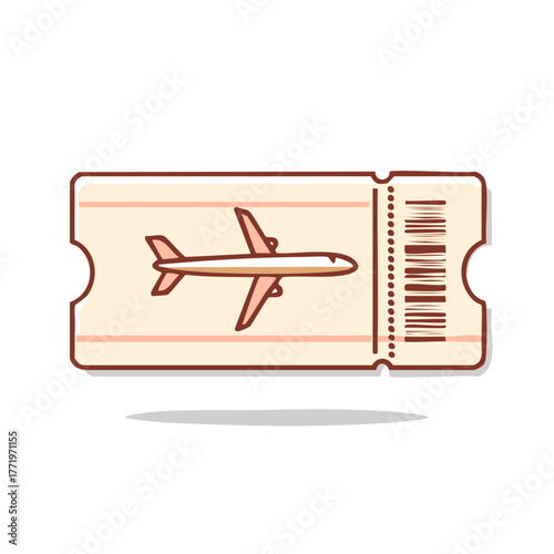 Cute doodle style airplane ticket illustration for flight booking, travel, and vacation concepts.