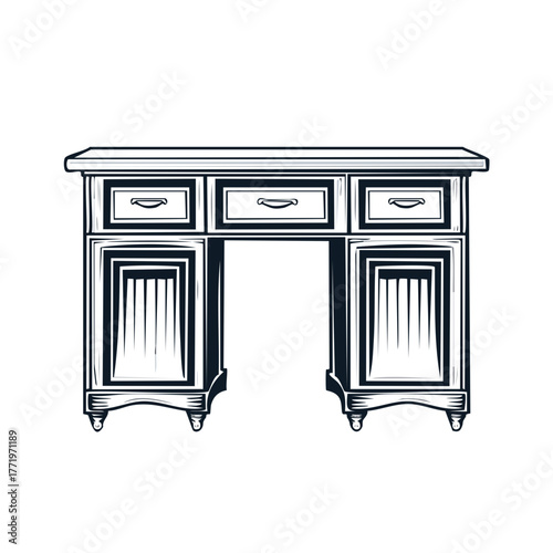 Traditional Wood Bureau with Drawers and Ornate Furniture Details