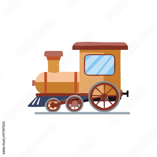 Illustrative Vintage Steam Train Toy Isolated on White in Cartoon Style