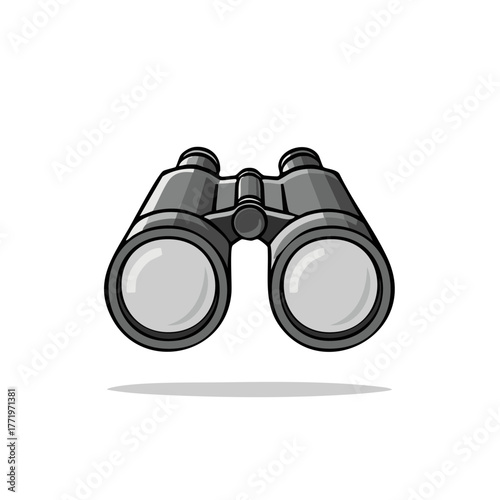 Simple cartoon illustration of grey binoculars for observation and exploration
