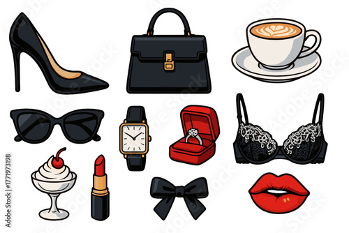 Collection of various fashion and lifestyle items with transparent background