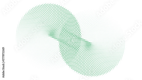 Green halftone overlapping circular pattern, abstract geometric digital background with dotted motion effect, modern minimalist futuristic art design concept