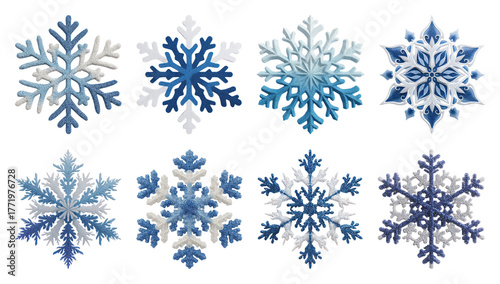 PNG Intricate blue snowflake designs, element set on transparent background