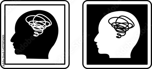 Psychiatry Signs. Black and White Vector Icons. Human Head. Treatment of Mental and Emotional Disorders. Hospital Department Sign