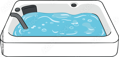 Hot tub filled with bubbling water for relaxation and leisure time enjoyment indoors or outdoors vector illustration 
