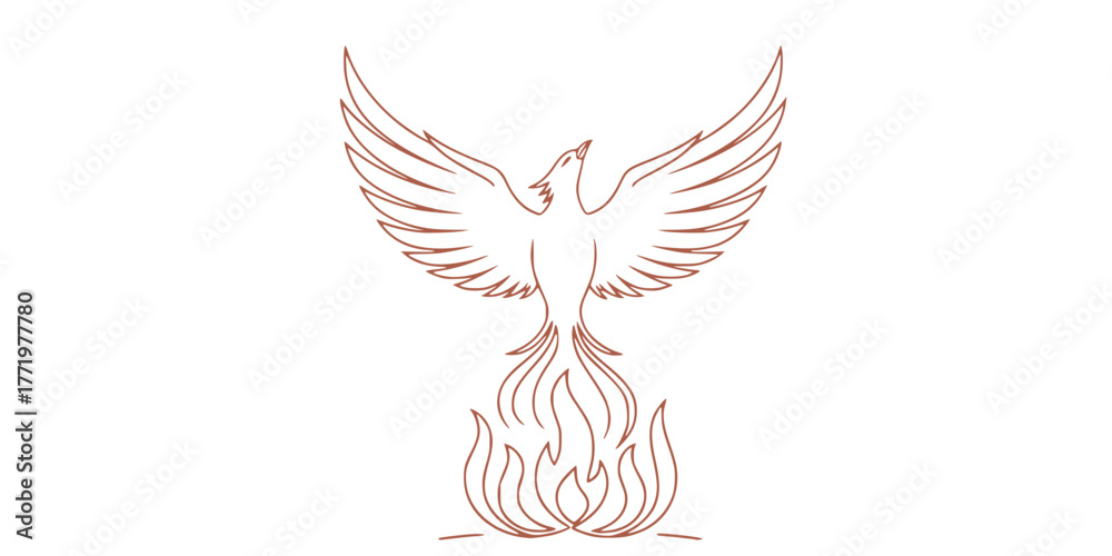 Naklejka premium Phoenix Rising from Flames Minimalist Line Art Vector
