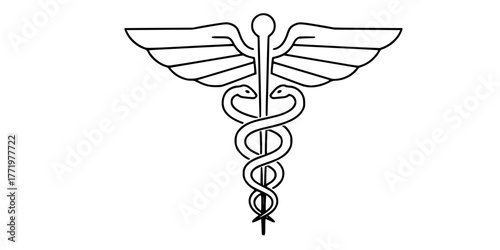 Caduceus Hermes Staff Sleek Modern Line Art Vector